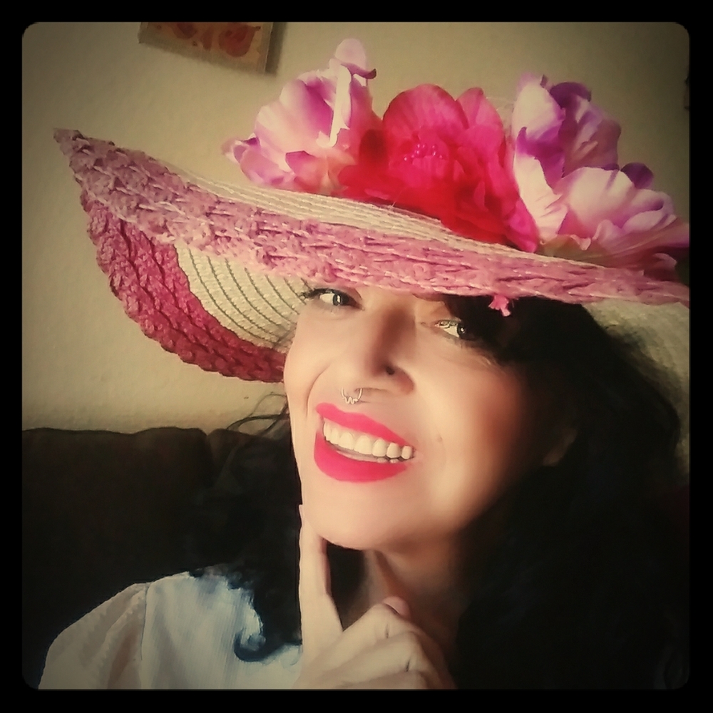 Retro pink summer hat .